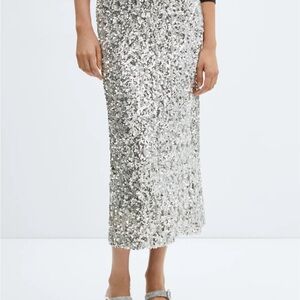 Silver Sequin Midi Skirt